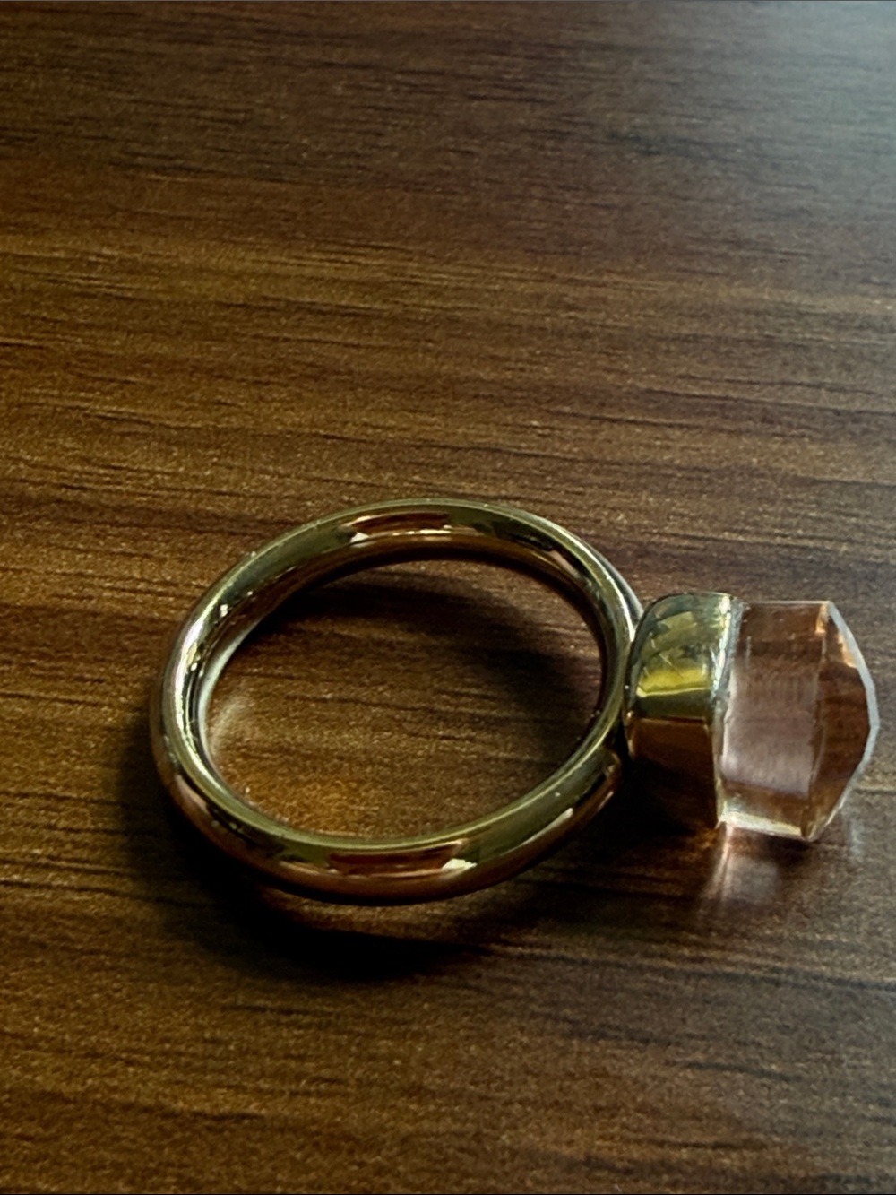 Gold-Tone Ring with Clear Faceted Stone - Women Jewelry